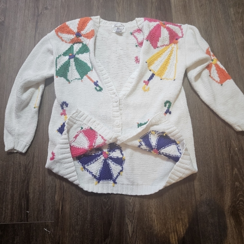 Vintage Picone Sport Petite Hand-Knit Umbrella Cardigan Sweater BeachTheme  Sz S - Picture 8 of 8